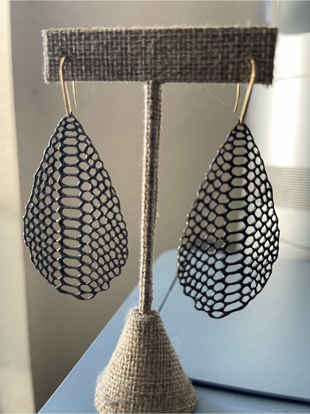 Elizabeth James Black Honeycomb Teardrop Dangle Earrings